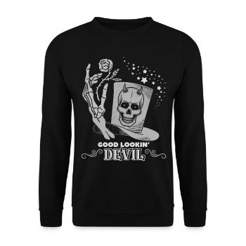 Devil Devil, Satan Saying Skeleton Hand with Rose - Unisex Sweatshirt - black - Front - Alina (178cm) & Michal (187cm)