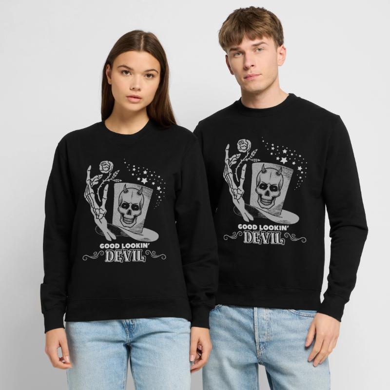Devil Devil, Satan Saying Skeleton Hand with Rose Unisex Sweatshirt