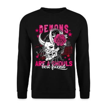 Anime Girl, Japanese Geisha, Japan Demon Saying - Unisex Sweatshirt - black - Front - Alina (178cm) & Michal (187cm)