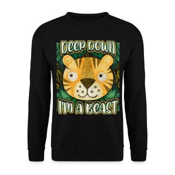Lustiger Tiger Spruch, Kawaii Dschungel Tiger - Unisex Pullover - Schwarz - Vorne - Alina (178cm) & Michal (187cm)