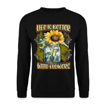 Sonnenblume Vintage botanische Blumen Illustration - Unisex Pullover - Schwarz - Vorne - Alina (178cm) & Michal (187cm)