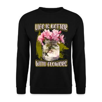 Azalee, Vintage botanische Blumen Illustration - Unisex Pullover - Schwarz - Vorne - Alina (178cm) & Michal (187cm)