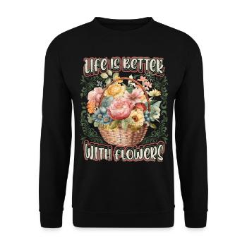 Vintage Blumenkorb, Viktorianische Retro Blumen - Unisex Pullover - Schwarz - Vorne - Alina (178cm) & Michal (187cm)
