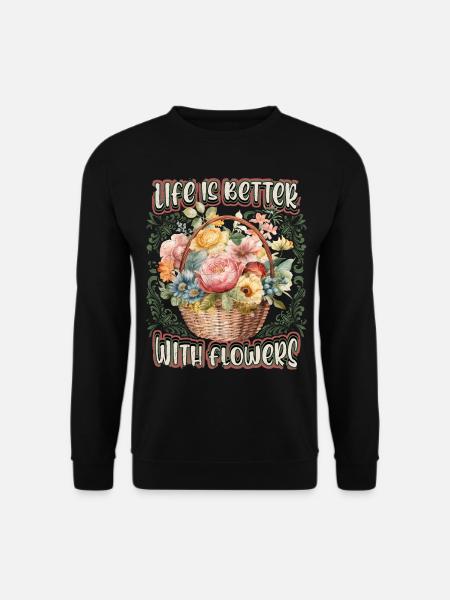 Vintage Blumenkorb, Viktorianische Retro Blumen - Unisex Pullover - Schwarz