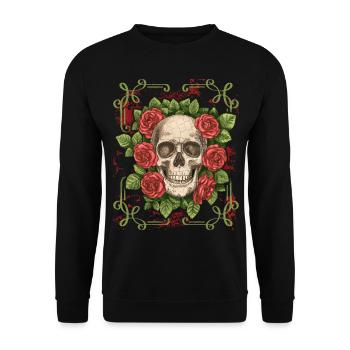 Rire Vintage tête de mort avec des Roses, Halloween - Sweat-shirt Unisexe - noir - Devant - Alina (178cm) & Michal (187cm)