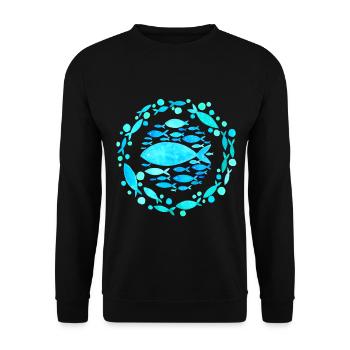 Fish Design, Mandala with Fish, Aesthetic Style - Unisex Sweatshirt - black - Front - Alina (178cm) & Michal (187cm)