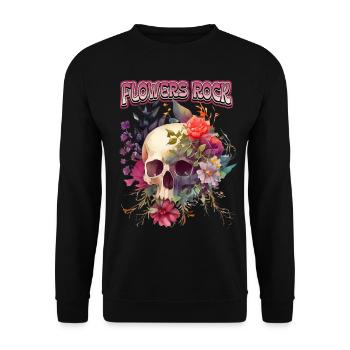 Tête de mort Crâne Vintage tête de mort avec Motif de Roses - Sweat-shirt Unisexe - noir - Devant - Alina (178cm) & Michal (187cm)