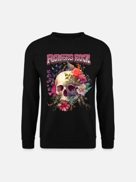 Totenkopf Schädel Vintage Skull mit Rosen Motiv - Unisex Pullover - Schwarz