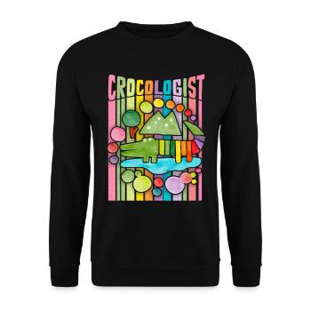 Lustiger Krokodil Spruch, Crocologist Regenbogen - Unisex Pullover - Schwarz - Vorne - Alina (178cm) & Michal (187cm)
