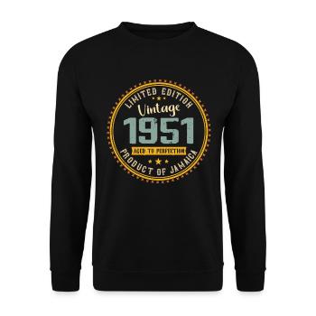 Jahrgang 1951 Geburtstagsgeschenk 1951 - Unisex Pullover - Schwarz - Vorne - Alina (178cm) & Michal (187cm)