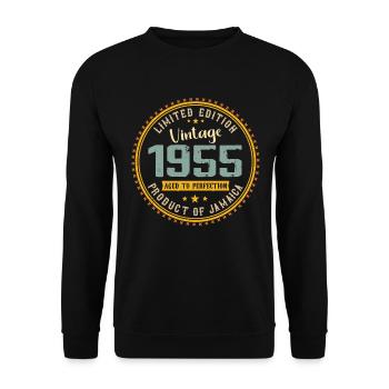 Jahrgang 1955 1955 Geburtstagsgeschenk - Unisex Pullover - Schwarz - Vorne - Alina (178cm) & Michal (187cm)