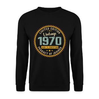Vintage 1970er 1970er Jahre Geburtstagsgeschenk - Unisex Pullover - Schwarz - Vorne - Alina (178cm) & Michal (187cm)