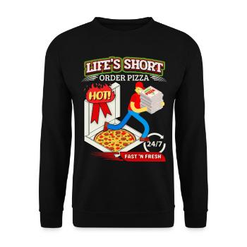 Lustiger Pizza Spruch, Pizza Lieferdienst - Unisex Pullover - Schwarz - Vorne - Alina (178cm) & Michal (187cm)