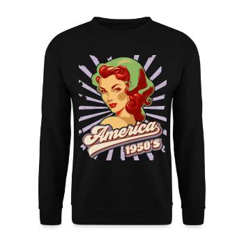 Pin-up, Amerika, USA, Rock'n'Roll, 1950er Jahre - Unisex Pullover - Schwarz - Vorne - Alina (178cm) & Michal (187cm)