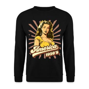 Amerika USA 1950er Jahre, Pin-up, Rock'n'Roll - Unisex Pullover - Schwarz - Vorne - Alina (178cm) & Michal (187cm)
