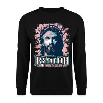 Jesus Christ with Crown of Thorns Christian Saying - Unisex Sweatshirt - black - Front - Alina (178cm) & Michal (187cm)