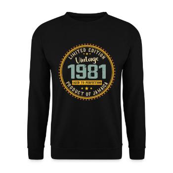 Jahrgang 1981 Geburtstagsgeschenk 1981 - Unisex Pullover - Schwarz - Vorne - Alina (178cm) & Michal (187cm)