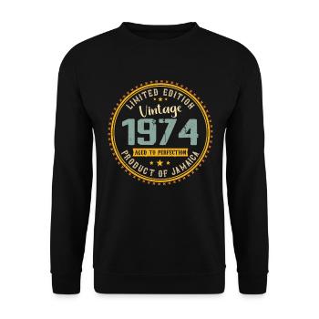Jahrgang 1974 Geburtstagsgeschenk 1974 - Unisex Pullover - Schwarz - Vorne - Alina (178cm) & Michal (187cm)