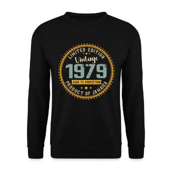 Jahrgang 1979 Geburtstagsgeschenk 1979 - Unisex Pullover - Schwarz - Vorne - Alina (178cm) & Michal (187cm)
