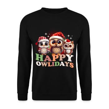 Happy Owlidays Hiboux de Noël - Sweat-shirt Unisexe - noir - Devant - Alina (178cm) & Michal (187cm)