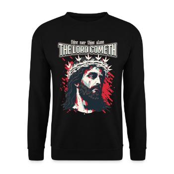 Christlicher Spruch Jesus Christus mit Dornenkrone - Unisex Pullover - Schwarz - Vorne - Alina (178cm) & Michal (187cm)