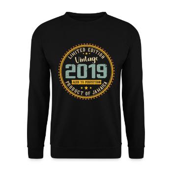 Jahrgang 2019 Geburtstagsgeschenk 2019 - Unisex Pullover - Schwarz - Vorne - Alina (178cm) & Michal (187cm)