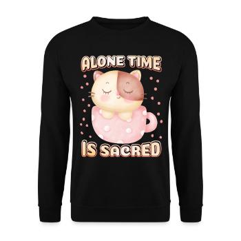 Introvert, cute cat in coffee cup, saying - Unisex Sweatshirt - black - Front - Alina (178cm) & Michal (187cm)