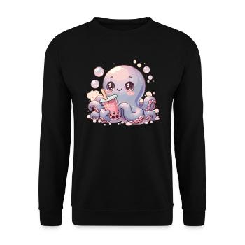 Octopus Drinking Bubble Tea kawaii Boba Octopus - Unisex Sweatshirt - black - Front - Alina (178cm) & Michal (187cm)