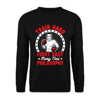 S’entraîner, combattre, facile, philosophie du muay thai - Sweat-shirt Unisexe - noir - Devant - Alina (178cm) & Michal (187cm)