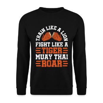 Entraînez-vous comme un lion, combattez comme un tigre muay thaï - Sweat-shirt Unisexe - noir - Devant - Alina (178cm) & Michal (187cm)