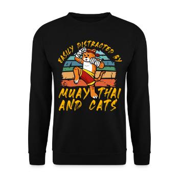 Easily distracted by Muay Thai and Cats - Unisex Sweatshirt - black - Front - Alina (178cm) & Michal (187cm)