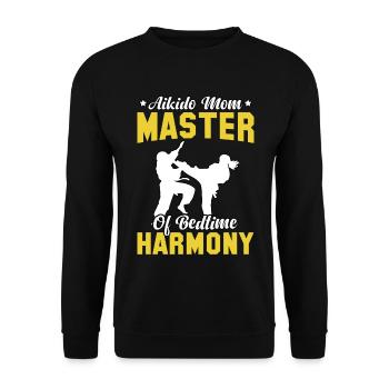 Aikido Mama Meister der Harmonie vor dem Schlafengehen - Unisex Pullover - Schwarz - Vorne - Alina (178cm) & Michal (187cm)