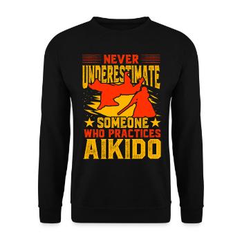 Unterschätzen Sie niemals jemanden, der Aikido praktiziert - Unisex Pullover - Schwarz - Vorne - Alina (178cm) & Michal (187cm)