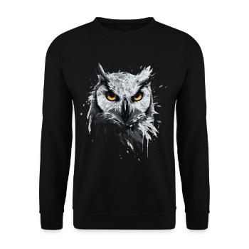 Eule - Kunstwerk mit Grunge Effekt für Eulen - Unisex Pullover - Schwarz - Vorne - Alina (178cm) & Michal (187cm)