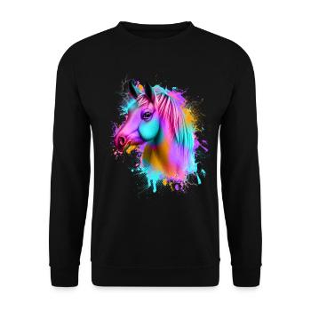 Pferd Graffiti Bunt - Unisex Pullover - Schwarz - Vorne - Alina (178cm) & Michal (187cm)