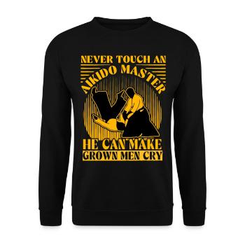 Fassen Sie niemals einen Aikido-Meister an, er kann erwachsene Männer machen - Unisex Pullover - Schwarz - Vorne - Alina (178cm) & Michal (187cm)