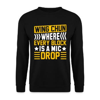 Wing Chun, wo jeder Block ein Mic Drop ist - Unisex Pullover - Schwarz - Vorne - Alina (178cm) & Michal (187cm)