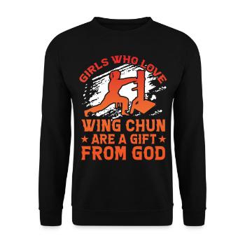 Les filles qui aiment le Wing Chun sont un cadeau de Dieu - Sweat-shirt Unisexe - noir - Devant - Alina (178cm) & Michal (187cm)