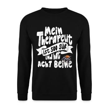 Lustiger Spruch Springspinnen Halter mit Humor - Unisex Pullover - Schwarz - Vorne - Alina (178cm) & Michal (187cm)