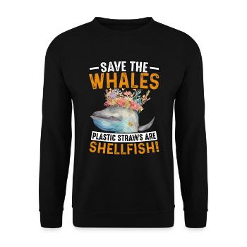 Rettet die Wale: Plastikstrohhalme sind Schalentiere - Unisex Pullover - Schwarz - Vorne - Alina (178cm) & Michal (187cm)