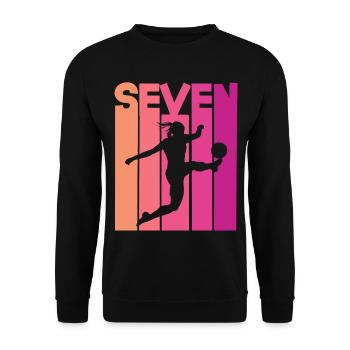 Fußballerin Fußball 7. Geburtstag - Unisex Pullover - Schwarz - Vorne - Alina (178cm) & Michal (187cm)