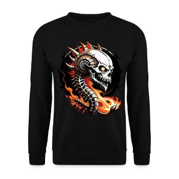 Drachen Skull // Totenkopf Drache // Feuer FS0035 - Unisex Pullover - Schwarz - Vorne - Alina (178cm) & Michal (187cm)