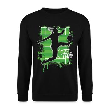 Fußballerin Fußball 5. Geburtstag - Unisex Pullover - Schwarz - Vorne - Alina (178cm) & Michal (187cm)
