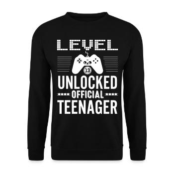 Niveau officiel Teenager 13 débloqué pour les joueurs 13 - Sweat-shirt Unisexe - noir - Devant - Alina (178cm) & Michal (187cm)
