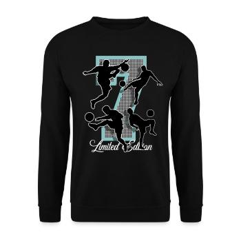 7. Geburtstag Fußball - Unisex Pullover - Schwarz - Vorne - Alina (178cm) & Michal (187cm)