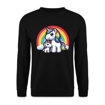 Einhorn Mama und Regenbogen - Unisex Pullover - Schwarz - Vorne - Alina (178cm) & Michal (187cm)