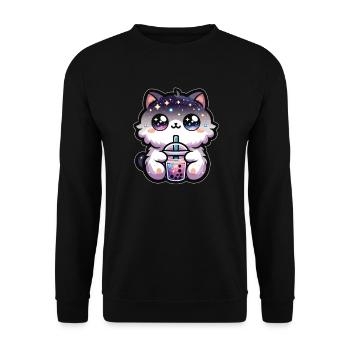 Katzen trinken Bubble Tea Galaxie Boba Katze - Unisex Pullover - Schwarz - Vorne - Alina (178cm) & Michal (187cm)