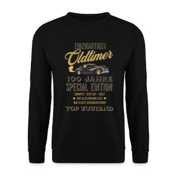 100. Geburtstag Oldtimer TOP ZUSTAND - Unisex Pullover - Schwarz - Vorne - Alina (178cm) & Michal (187cm)