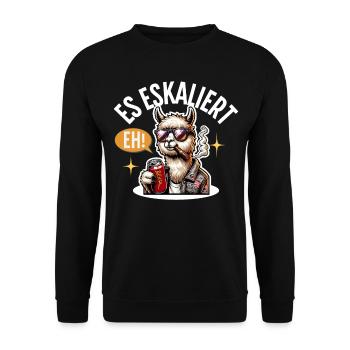 Es Eskaliert Eh Alpaka Bier Party Saufen - Unisex Pullover - Schwarz - Vorne - Alina (178cm) & Michal (187cm)