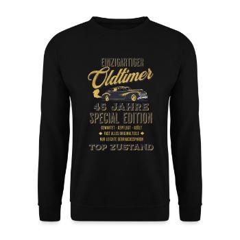 45. Geburtstag Oldtimer TOP ZUSTAND - Unisex Pullover - Schwarz - Vorne - Alina (178cm) & Michal (187cm)